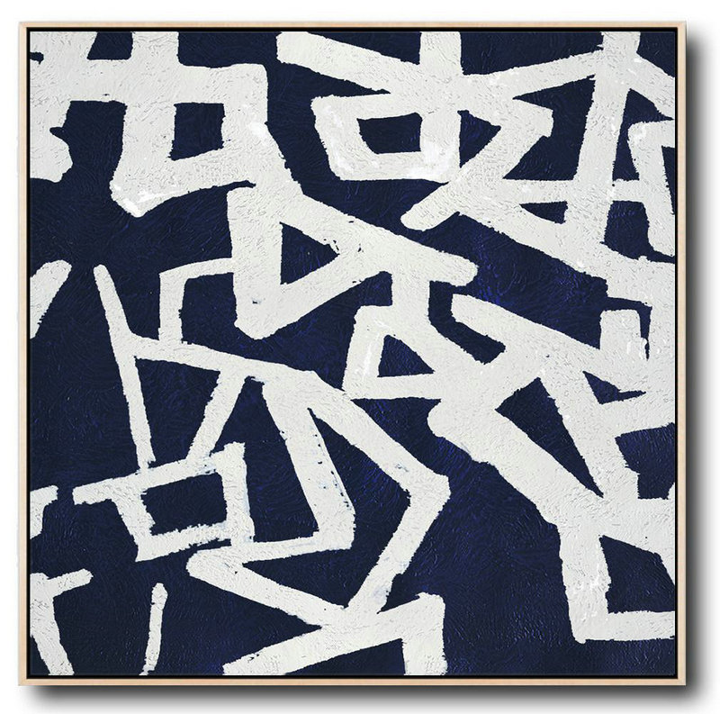 Extra Large Acrylic Painting On Canvas,Hand Painted Navy Minimalist Painting On Canvas,Custom Oil Painting